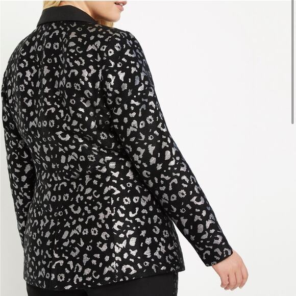 Eloquii Silver Brocade Leopard Print Blazer - Size 16 - Picture 3 of 8